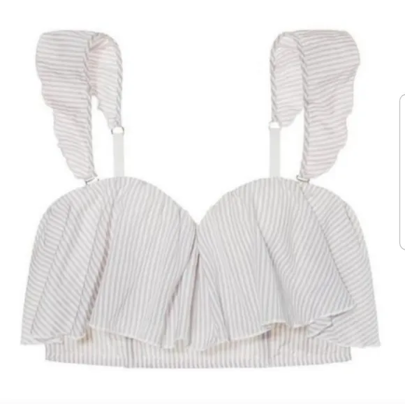 Victoria's Secret Striped Ruffle Bra Bralette Bandeau Crop Top Bustier NWT 32B