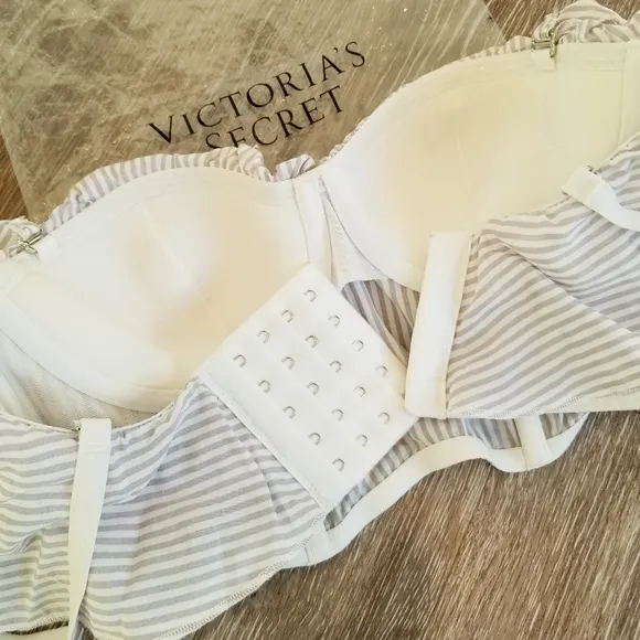 Victoria's Secret Striped Ruffle Bra Bralette Bandeau Crop Top Bustier NWT 32B