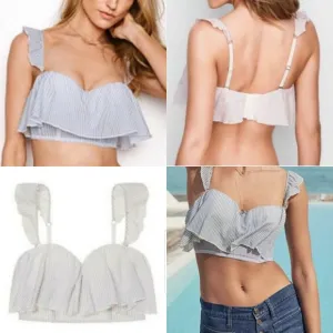 Victoria's Secret Striped Ruffle Bra Bralette Bandeau Crop Top Bustier NWT 32B