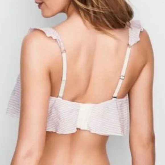 Victoria's Secret Striped Ruffle Bra Bralette Bandeau Crop Top Bustier NWT 32B