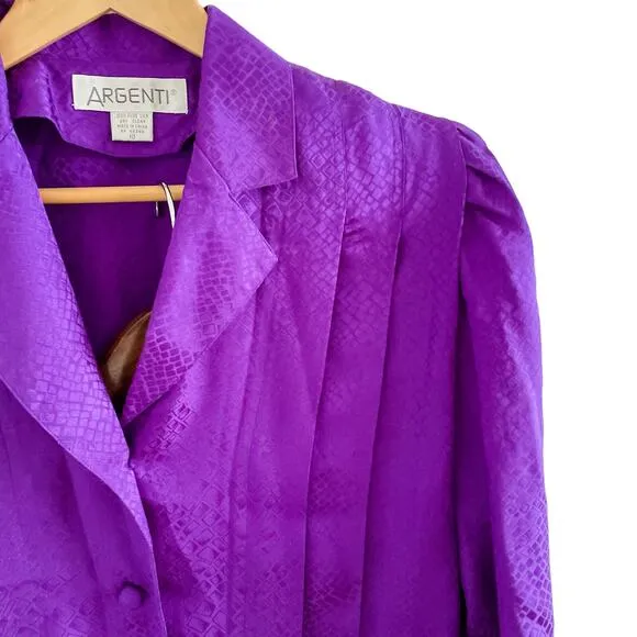 Vintage 100% silk reptile embossed belted jacket/blouse &amp; skirt set size M 8/10