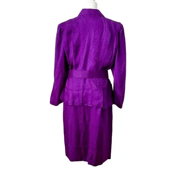 Vintage 100% silk reptile embossed belted jacket/blouse &amp; skirt set size M 8/10