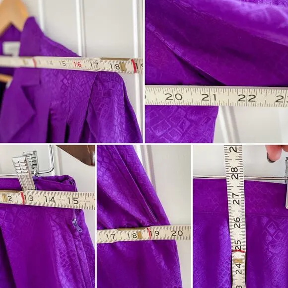 Vintage 100% silk reptile embossed belted jacket/blouse &amp; skirt set size M 8/10