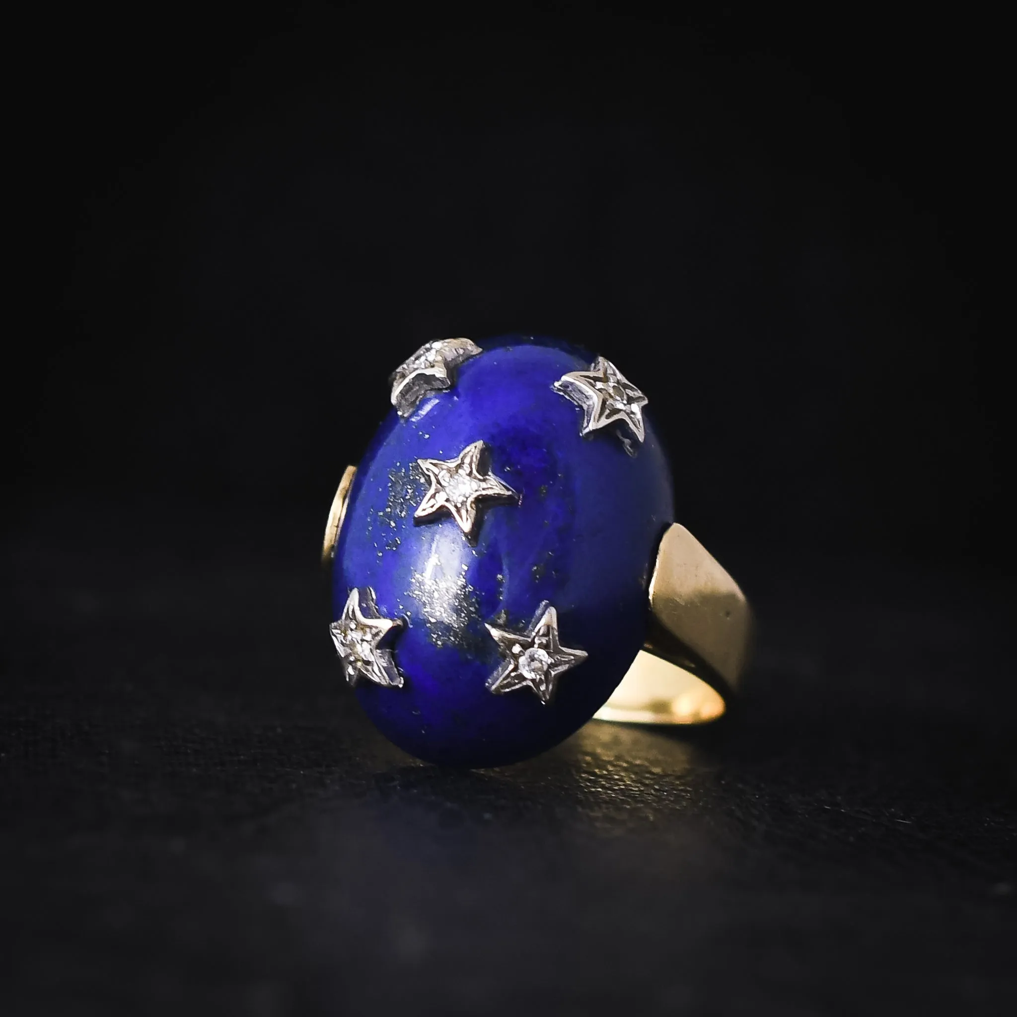 Vintage Lapis & Diamond Celestial Dome Ring
