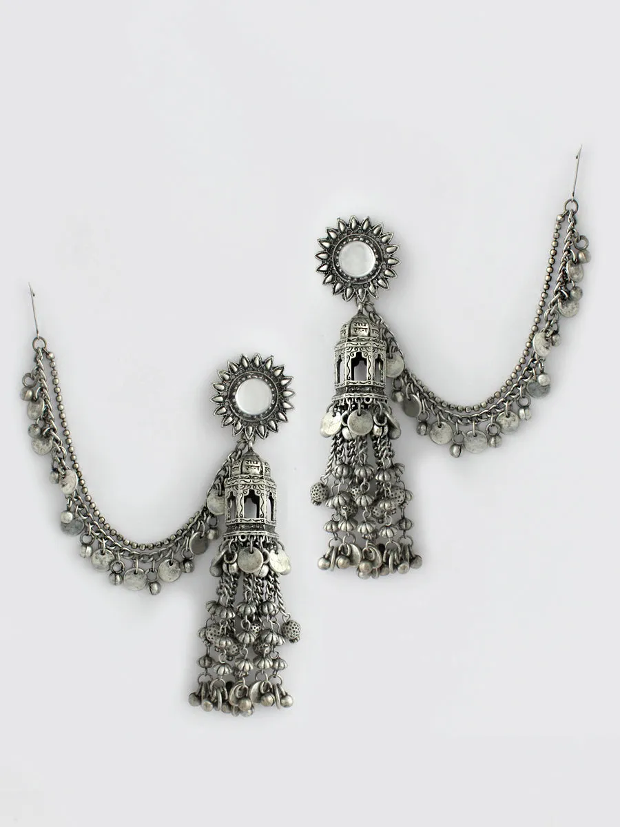 Vrinda Jhumka Earrings With Ear Chain