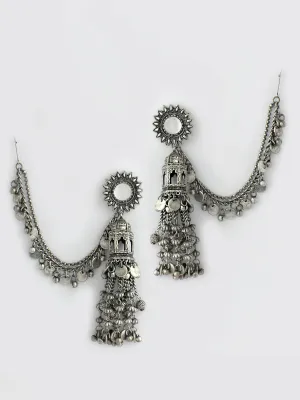 Vrinda Jhumka Earrings With Ear Chain