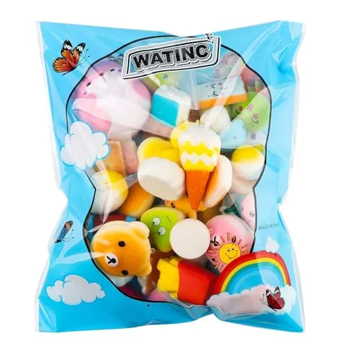 WATINC Random 70Pcs Squeeze Toys, Birthday Gifts for Kids Party Favors, Slow Rising Simulation Bread Squeeze Stress Relief Toys Goodie Bags Egg