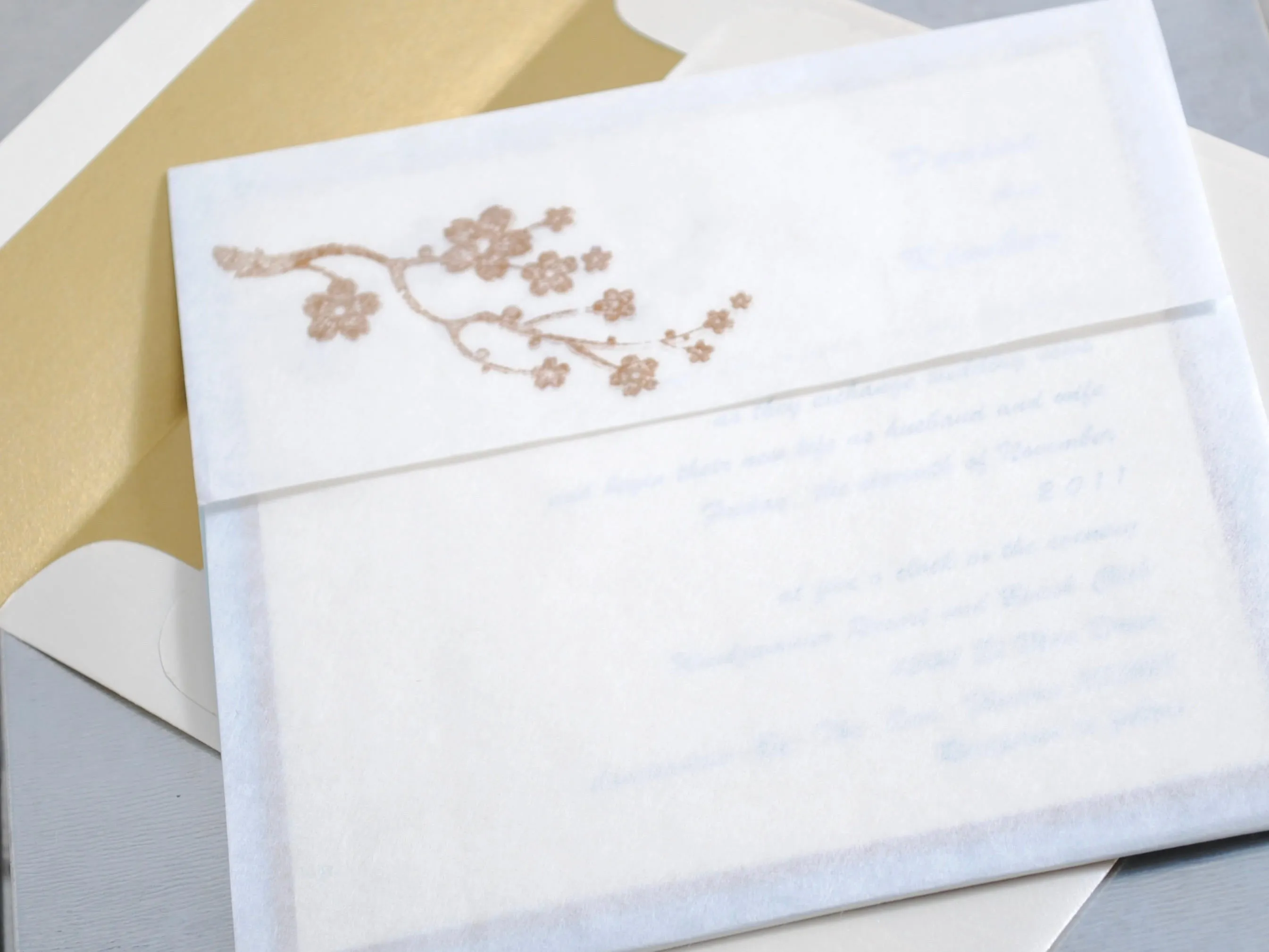 Wedding Invitation - Cherry Blossom Invitation - Flower Invitation - Elegant Invitation - Blue and Gold Invitation - Birthday Invite