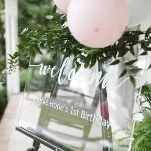 Welcome Birthday Clear Acrylic Sign