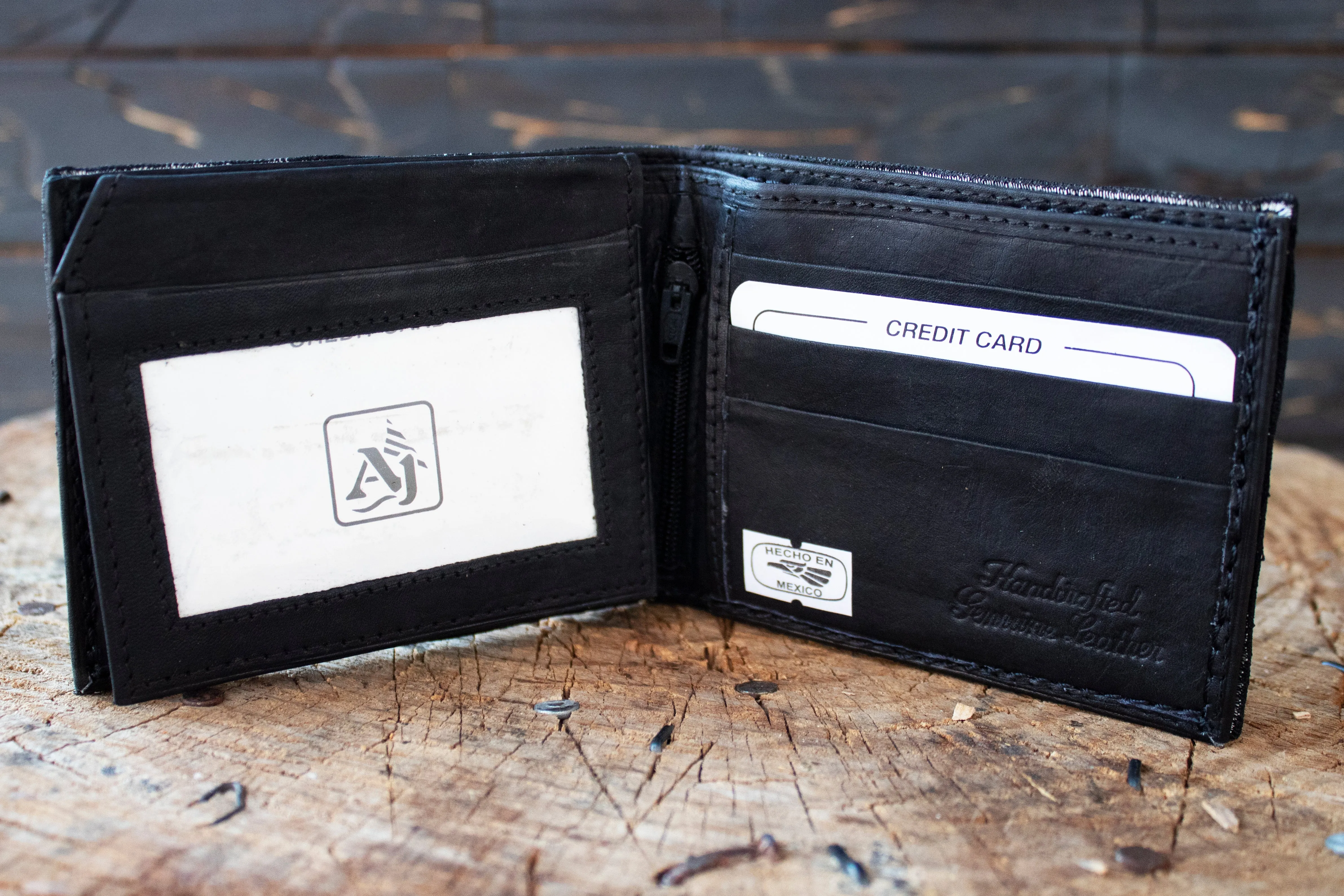 WESTERN BLACK LEATHER EMBROIDERED HORSE BIFOLD WALLET