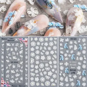 White Flower Nail Art Stickers Decals 6PCS 5D Nail Stickers Nail Art Supplies Black White Embossed Flower Butterfly Nail Art Design Self-Adhesive Nail Decals for Nail Art Decorations Manicure Decor