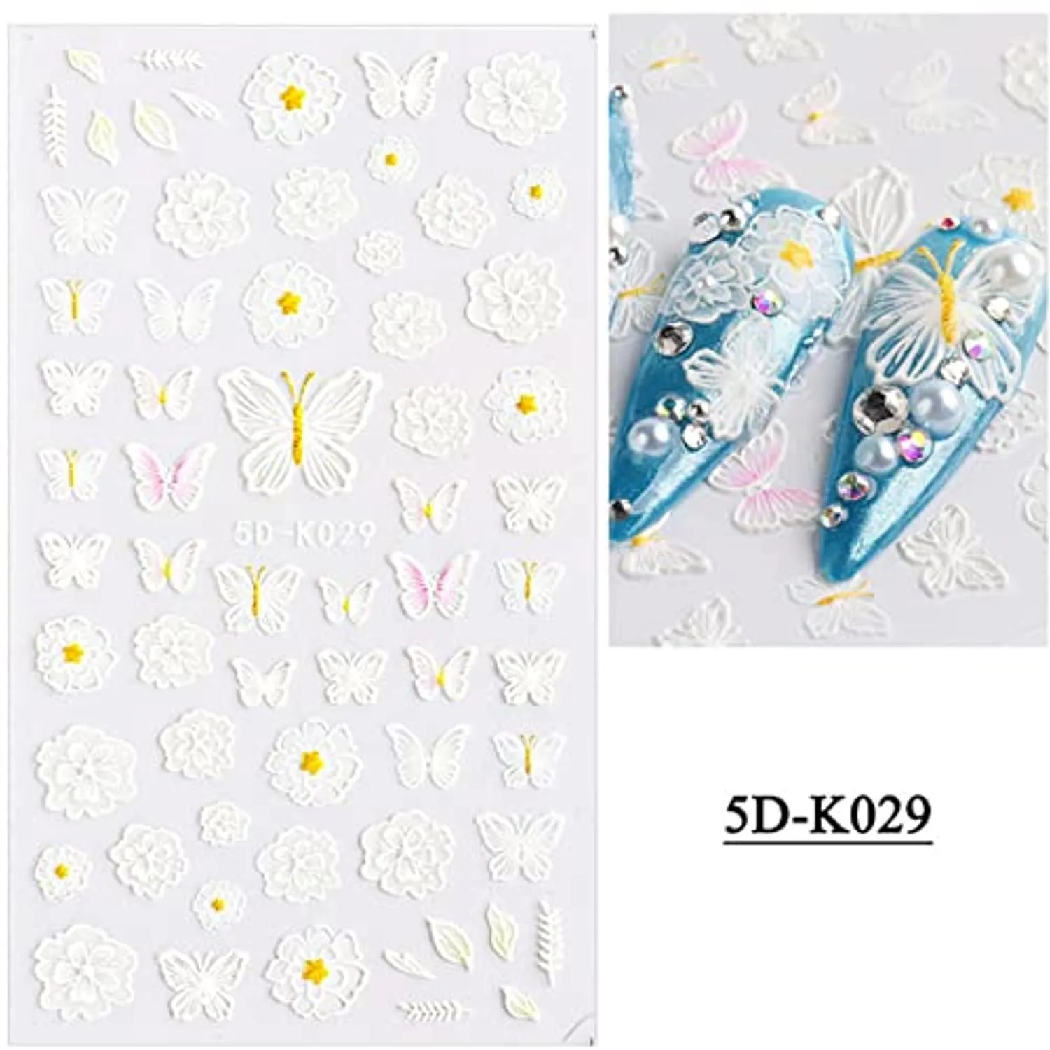 White Flower Nail Art Stickers Decals 6PCS 5D Nail Stickers Nail Art Supplies Black White Embossed Flower Butterfly Nail Art Design Self-Adhesive Nail Decals for Nail Art Decorations Manicure Decor