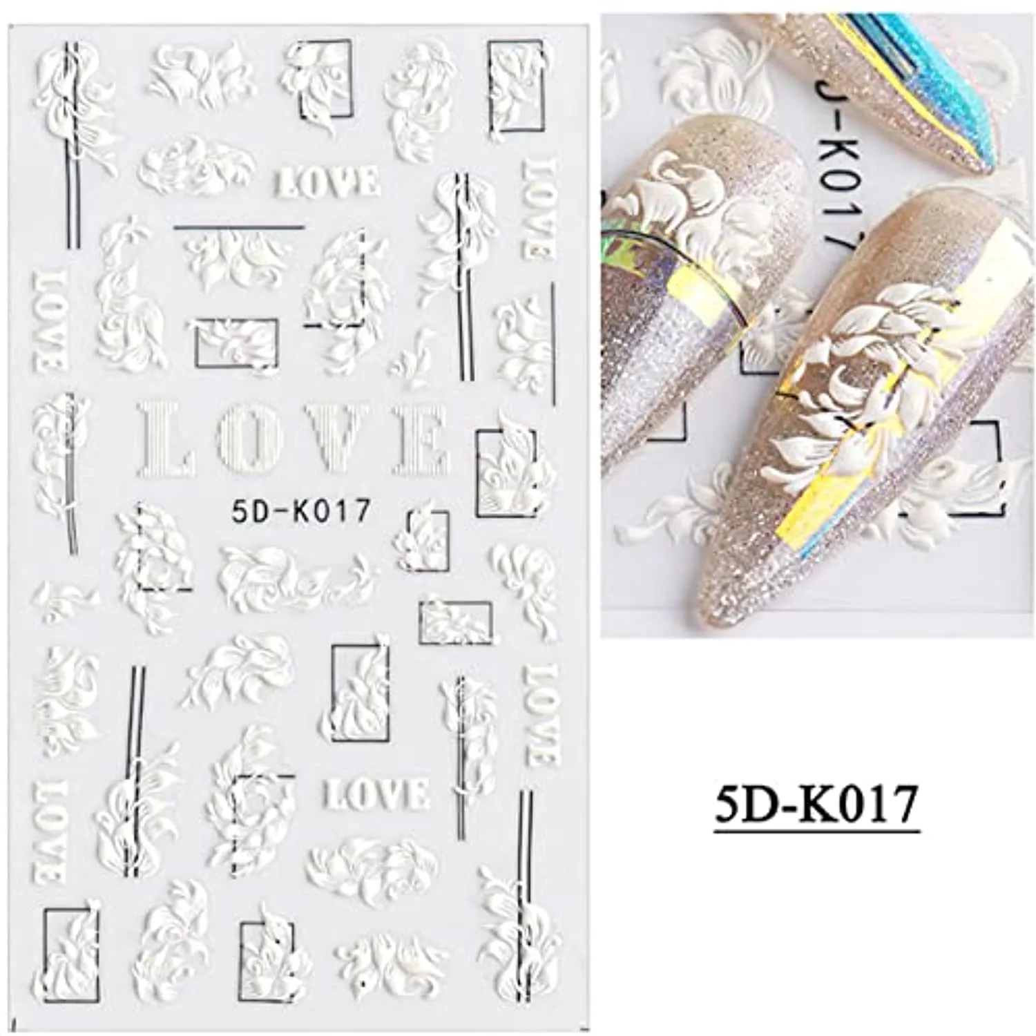 White Flower Nail Art Stickers Decals 6PCS 5D Nail Stickers Nail Art Supplies Black White Embossed Flower Butterfly Nail Art Design Self-Adhesive Nail Decals for Nail Art Decorations Manicure Decor