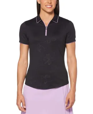 Womens Embossed Floral Print Polo