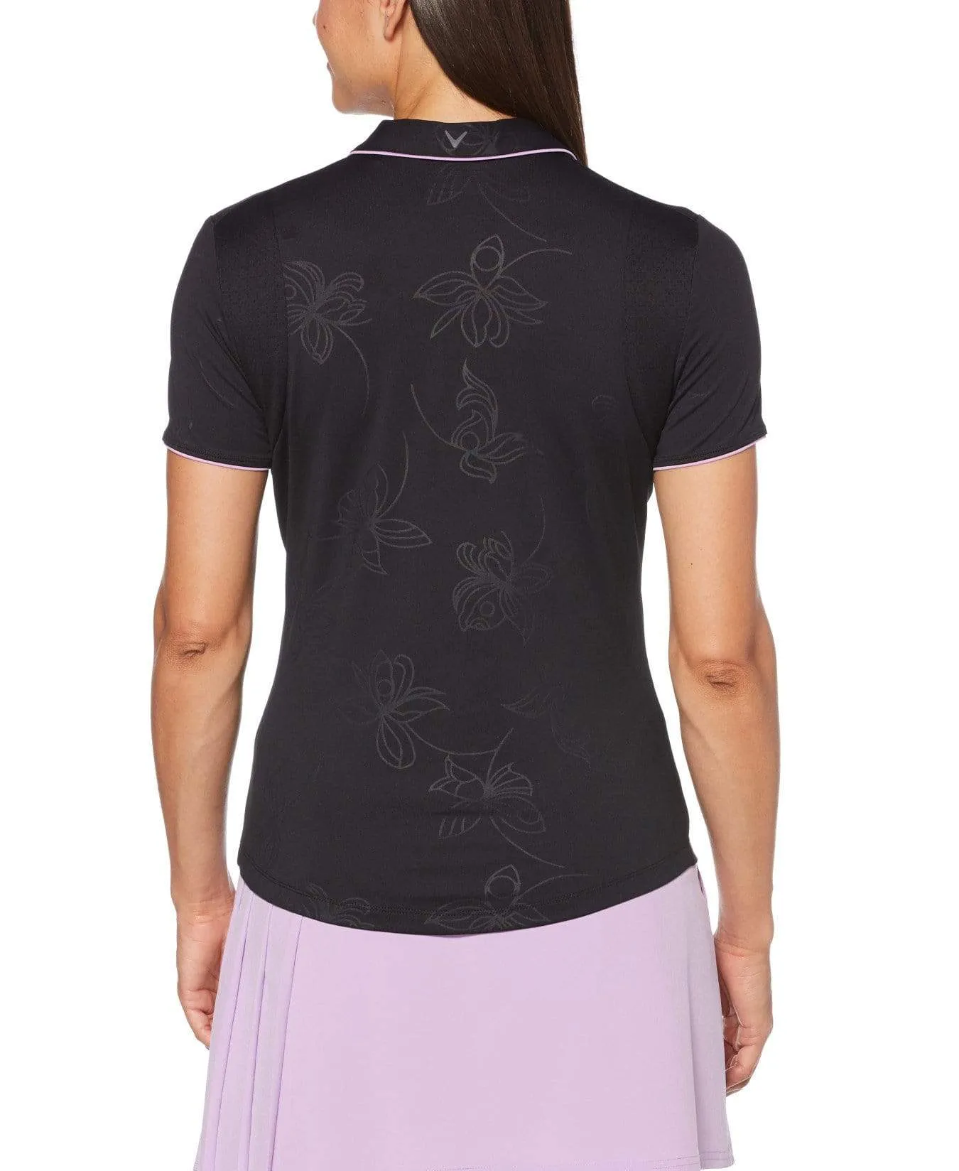Womens Embossed Floral Print Polo