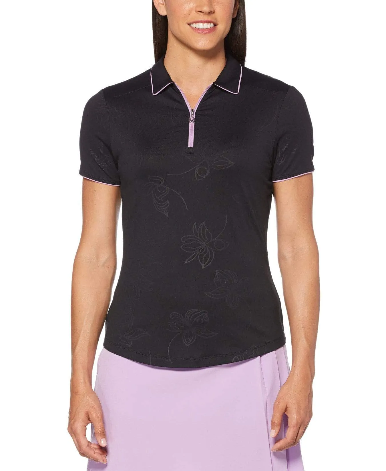 Womens Embossed Floral Print Polo