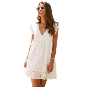 XIEYINSHE  Cross Border  Wish Independent Station New OL Women's Commuting Wear V-neck Short Sleeve Lace Dress