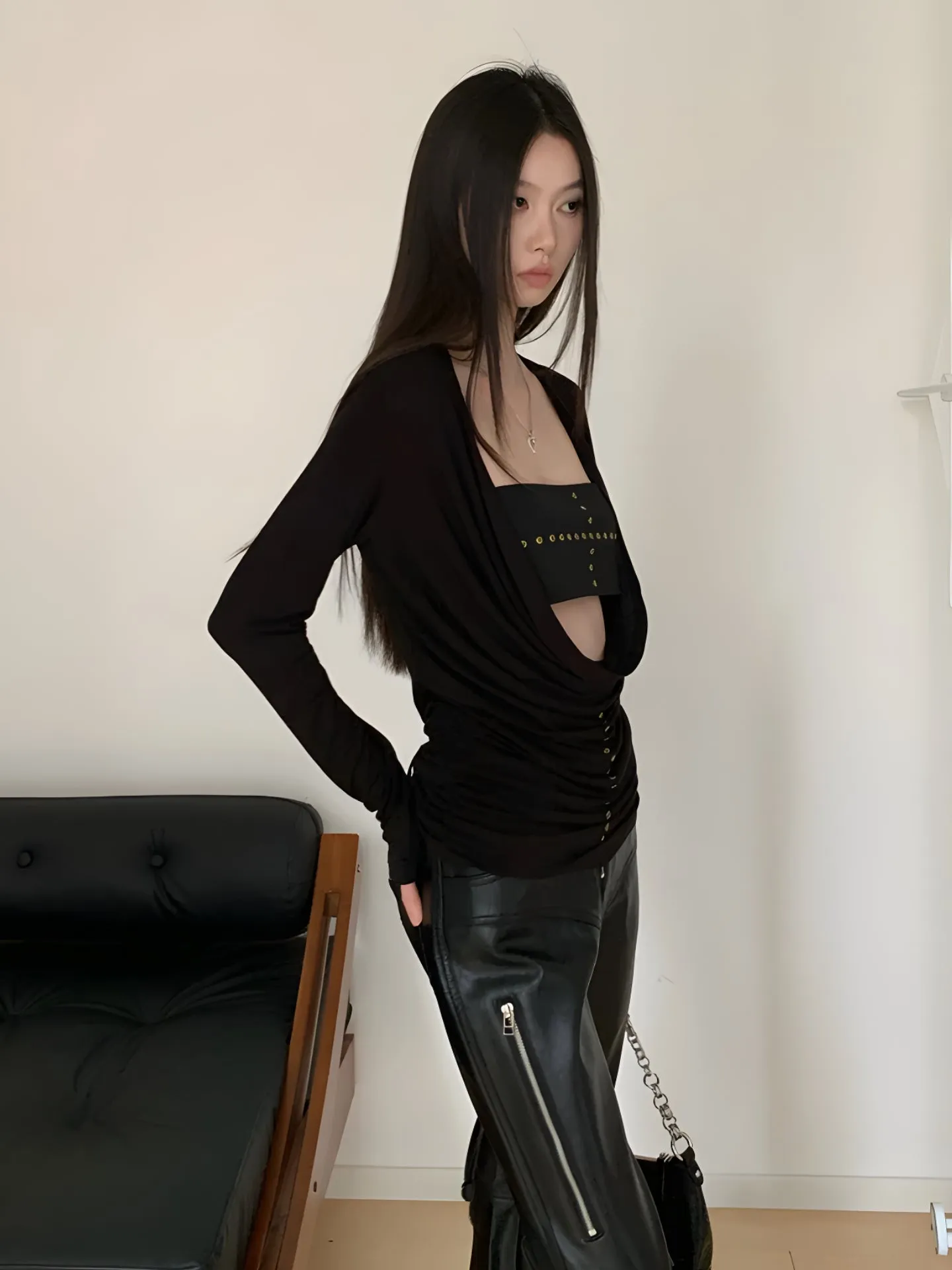 Y2K Deep Cowl Layered Top