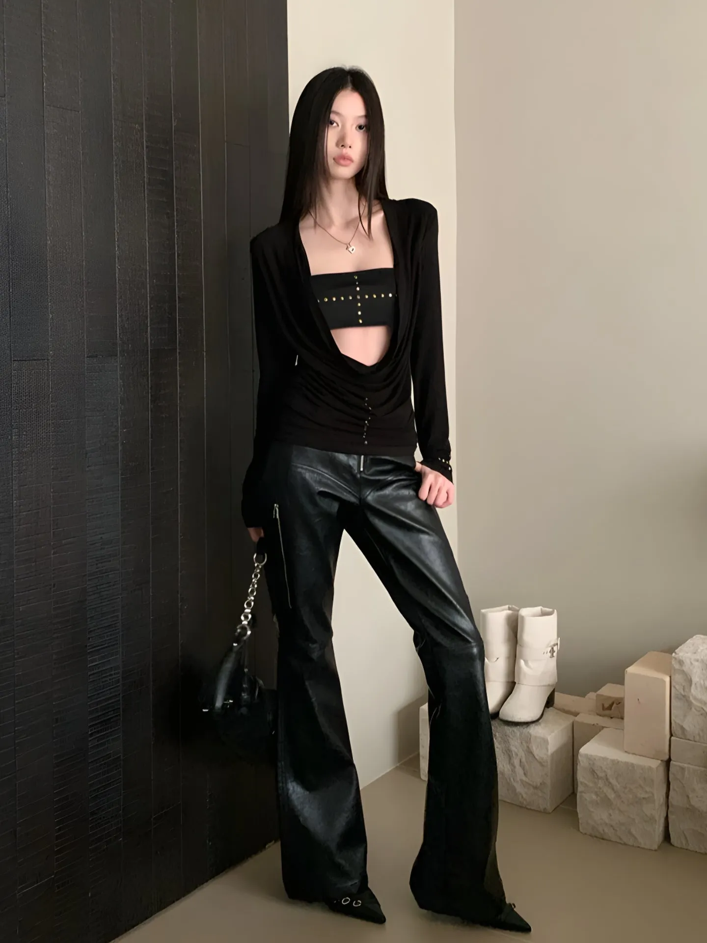 Y2K Deep Cowl Layered Top