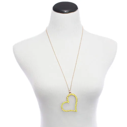 Yellow Beaded Heart Charm Chain Necklace