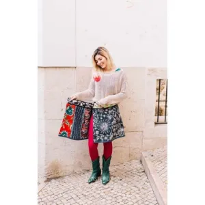 Zand Amsterdam 4 in 1 Floral Reversible Adjustable Snap Waist Skirt with Pouch