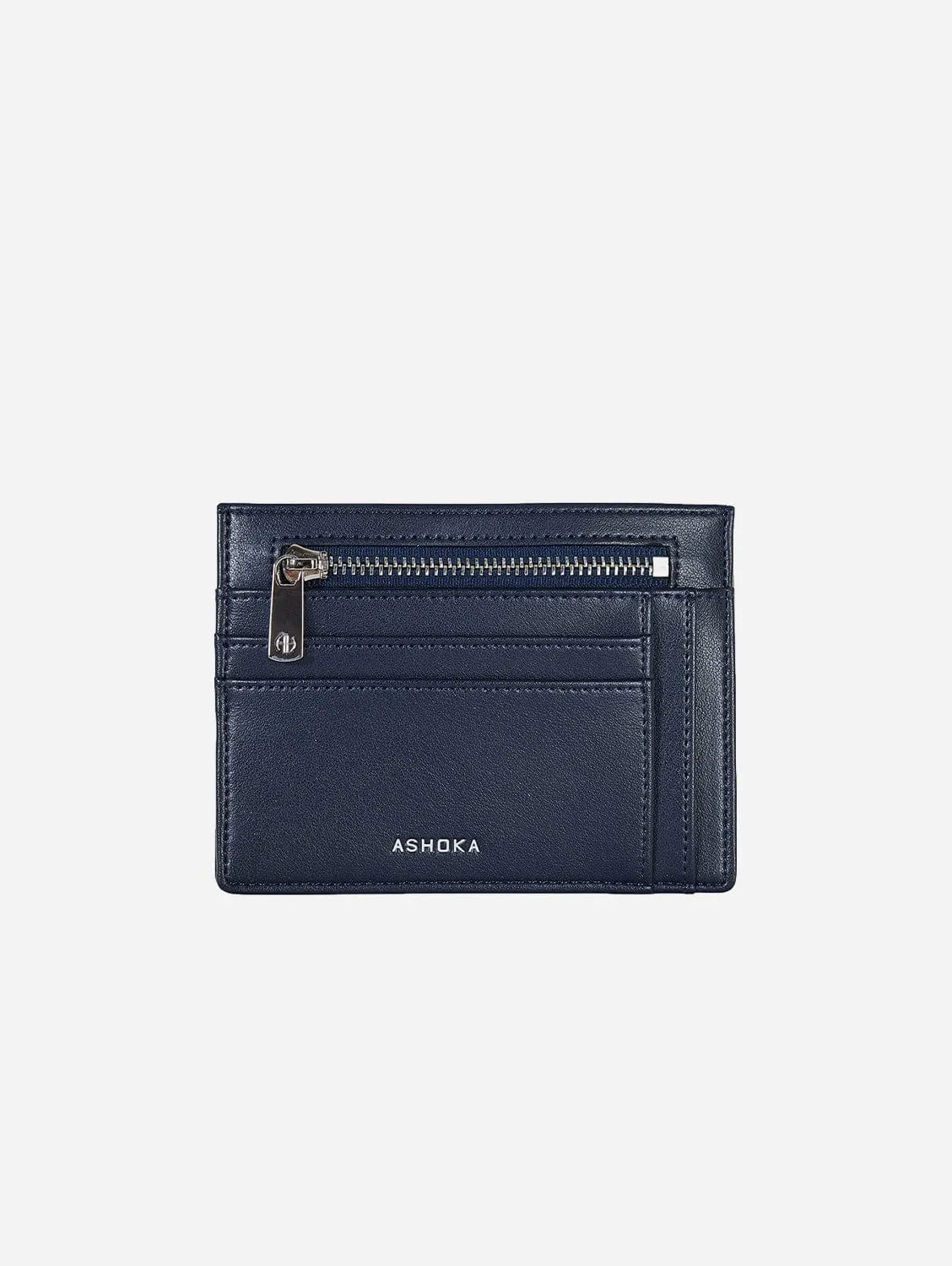 Zipped Apple Leather Vegan Card Holder | Navy Blue